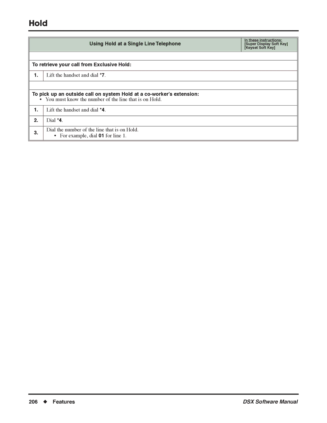 NEC N 1093100, P software manual Using Hold at a Single Line Telephone, To retrieve your call from Exclusive Hold 