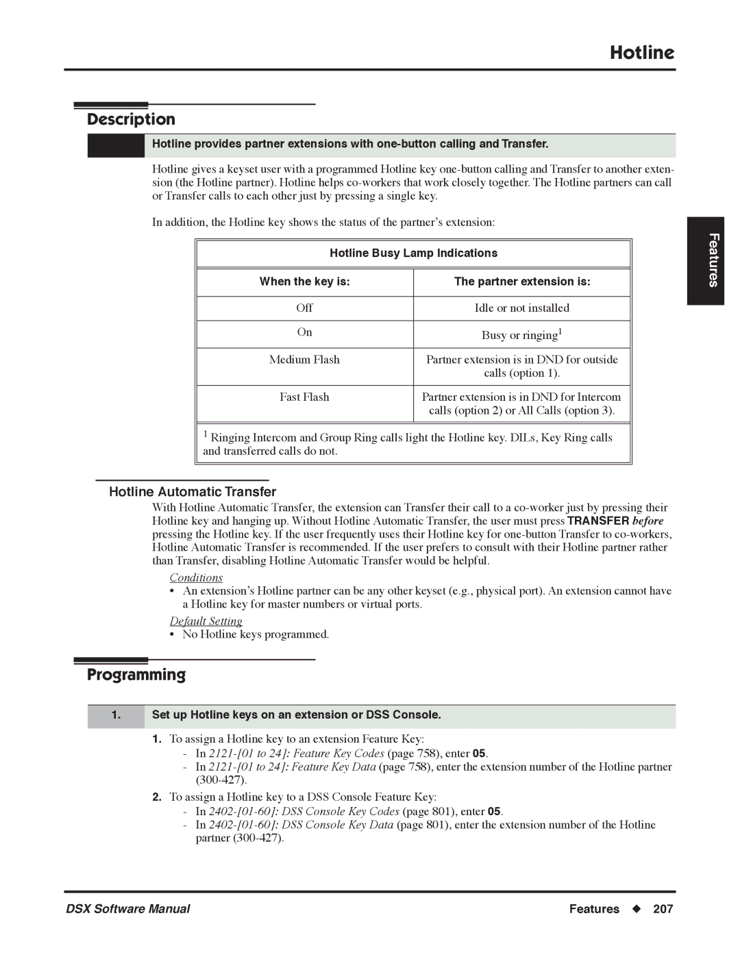 NEC P, N 1093100 software manual Hotline Automatic Transfer, Set up Hotline keys on an extension or DSS Console 