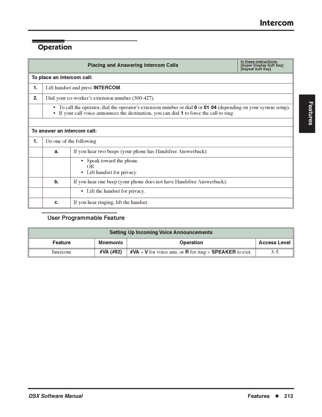 NEC P, N 1093100 software manual To answer an intercom call, Setting Up Incoming Voice Announcements Feature 