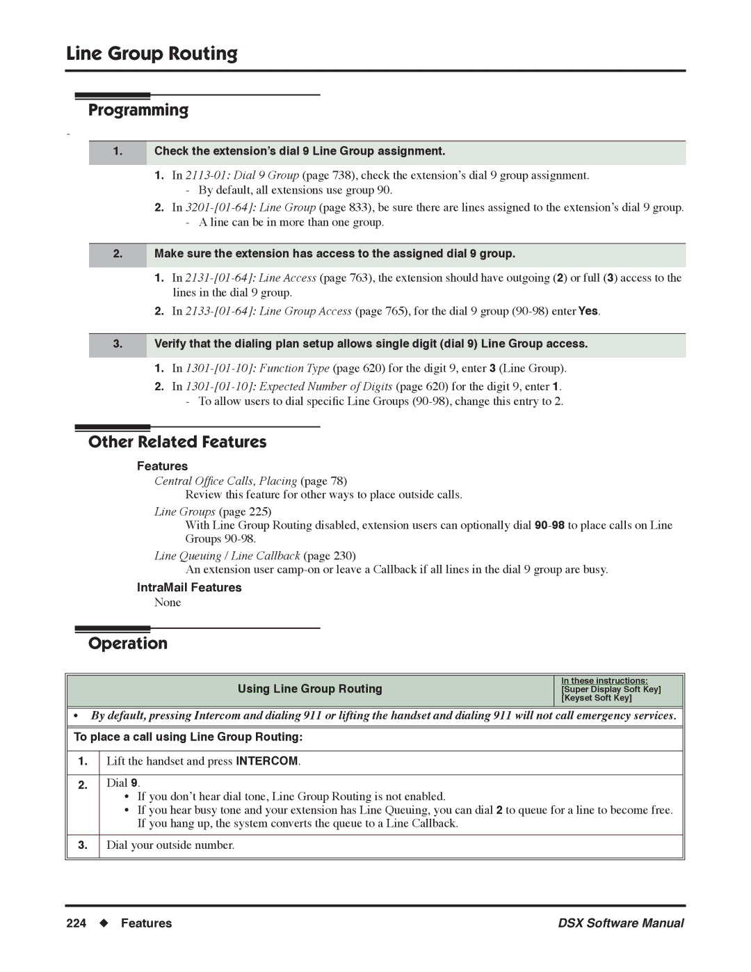 NEC N 1093100, P software manual Check the extension’s dial 9 Line Group assignment, Line Groups, Using Line Group Routing 