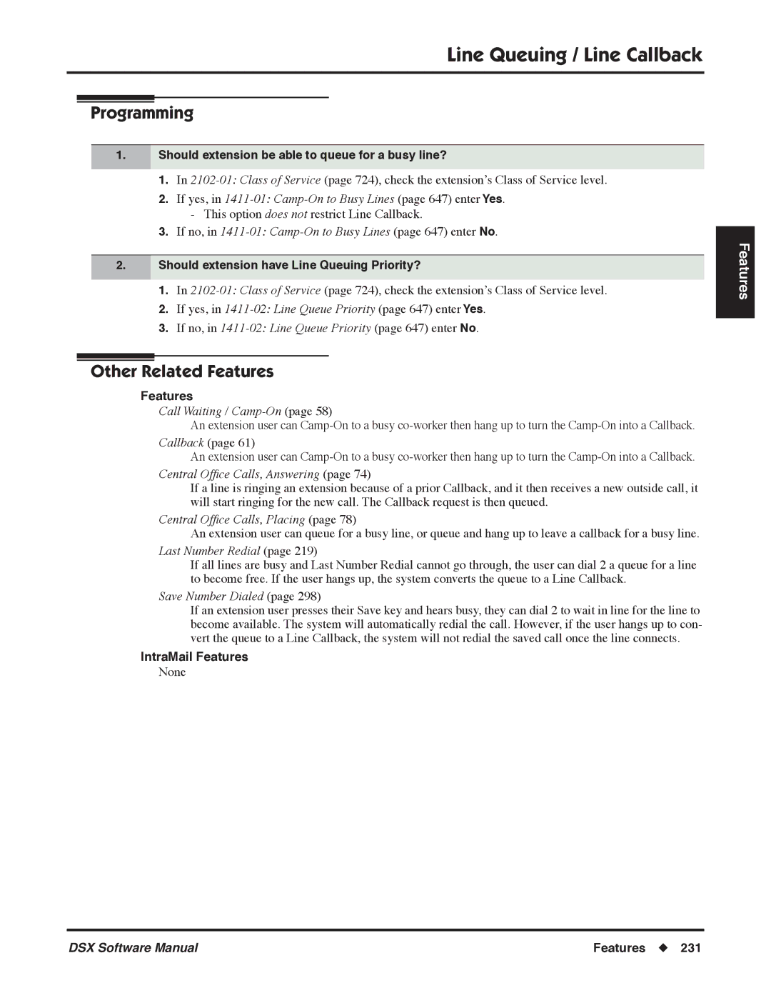 NEC P Should extension be able to queue for a busy line?, If yes, in 1411-01Camp-On to Busy Lines page 647 enter Yes 