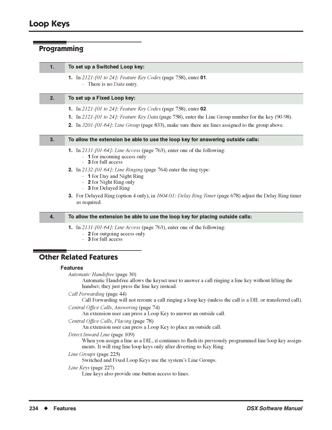 NEC N 1093100, P software manual To set up a Switched Loop key, To set up a Fixed Loop key 