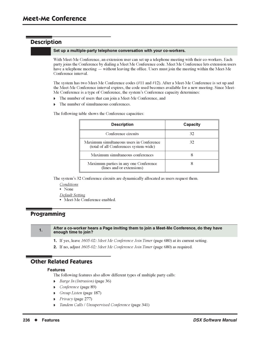 NEC N 1093100, P software manual Meet-Me Conference, Barge In Intrusion Conference Group Listen 