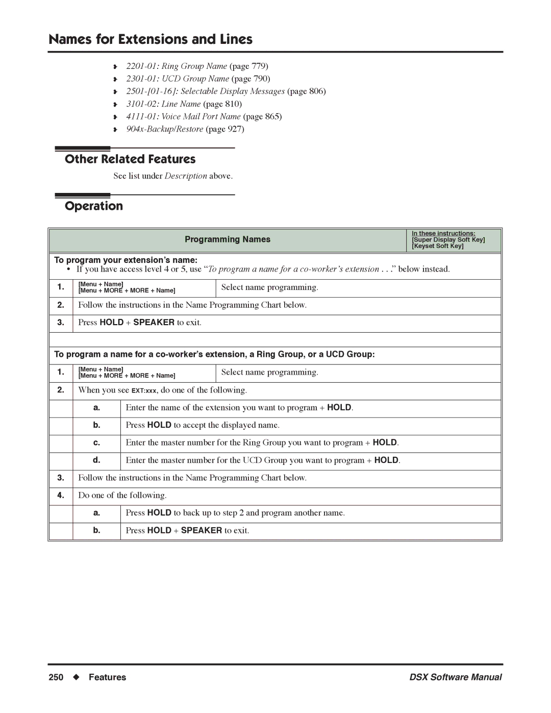 NEC N 1093100 software manual Programming Names, To program your extension’s name 