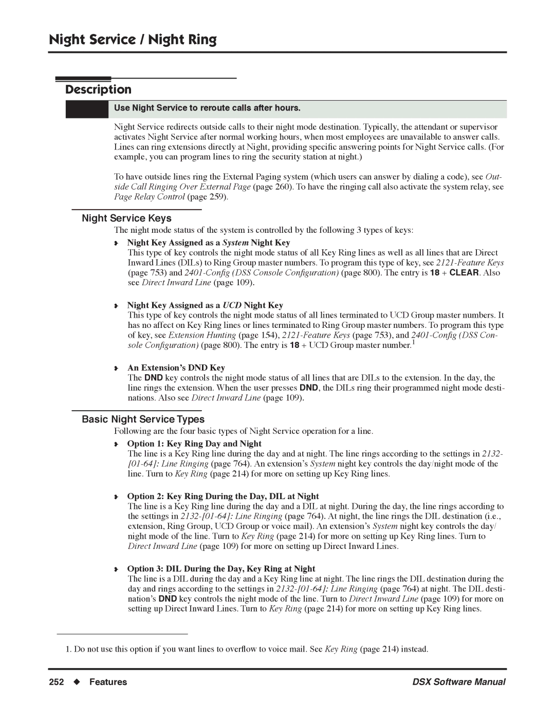 NEC N 1093100, P software manual Night Service / Night Ring, Night Service Keys, Basic Night Service Types 