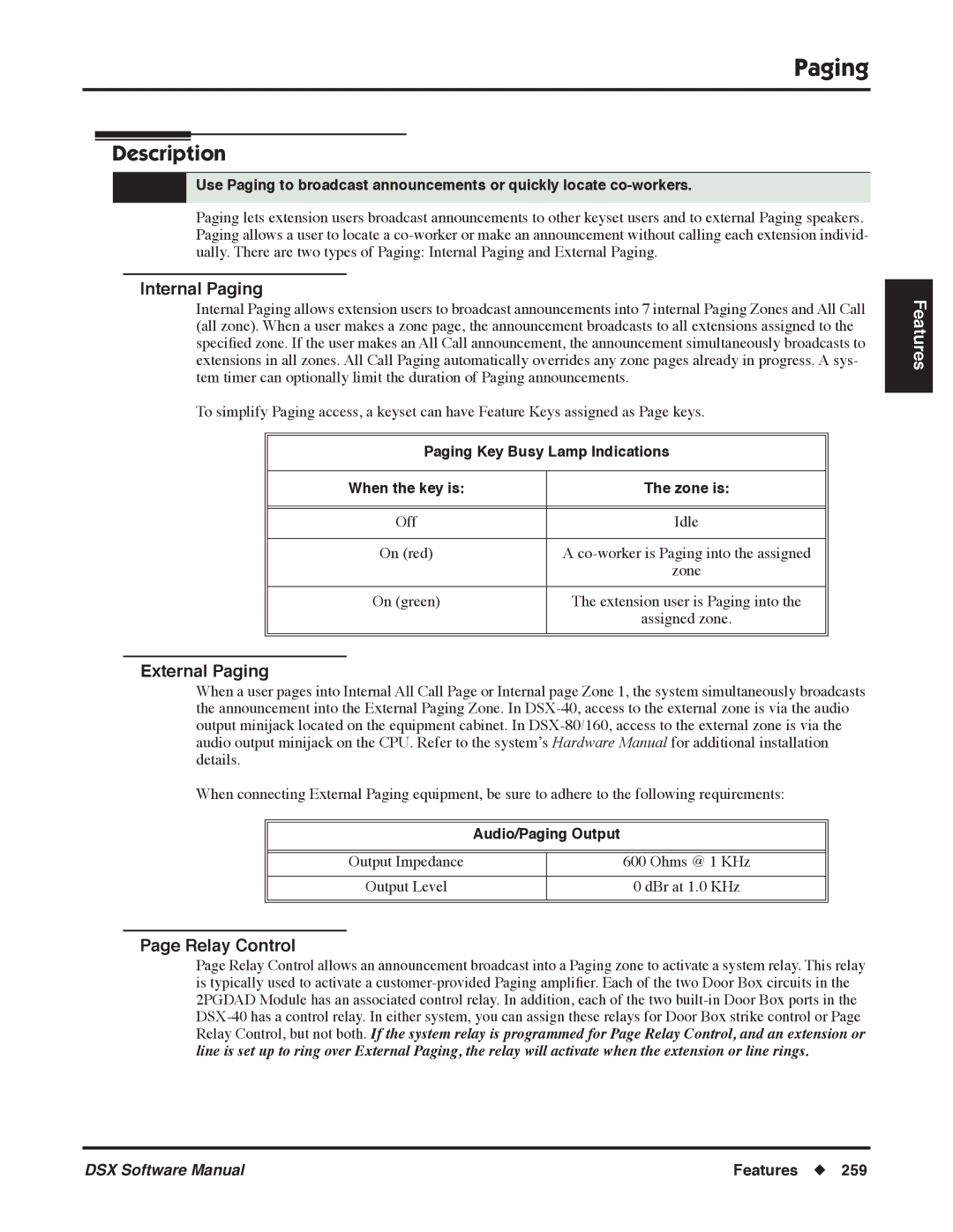 NEC N 1093100 software manual Internal Paging, External Paging, Relay Control 