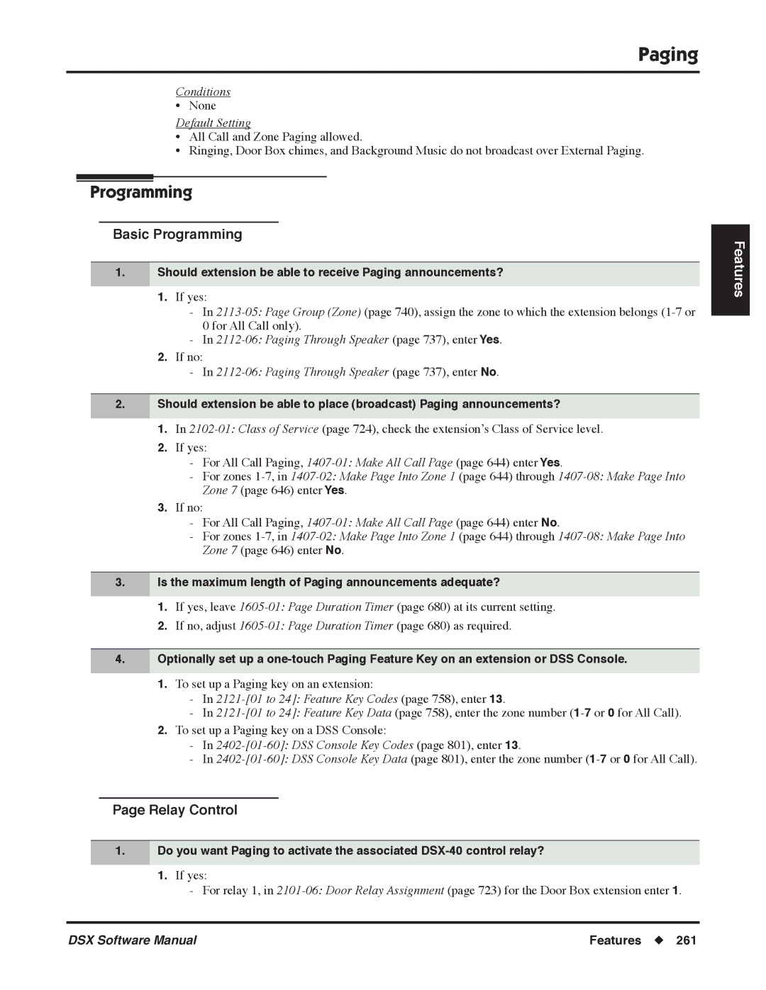 NEC N 1093100 Should extension be able to receive Paging announcements?, Paging Through Speaker page 737, enter Yes 