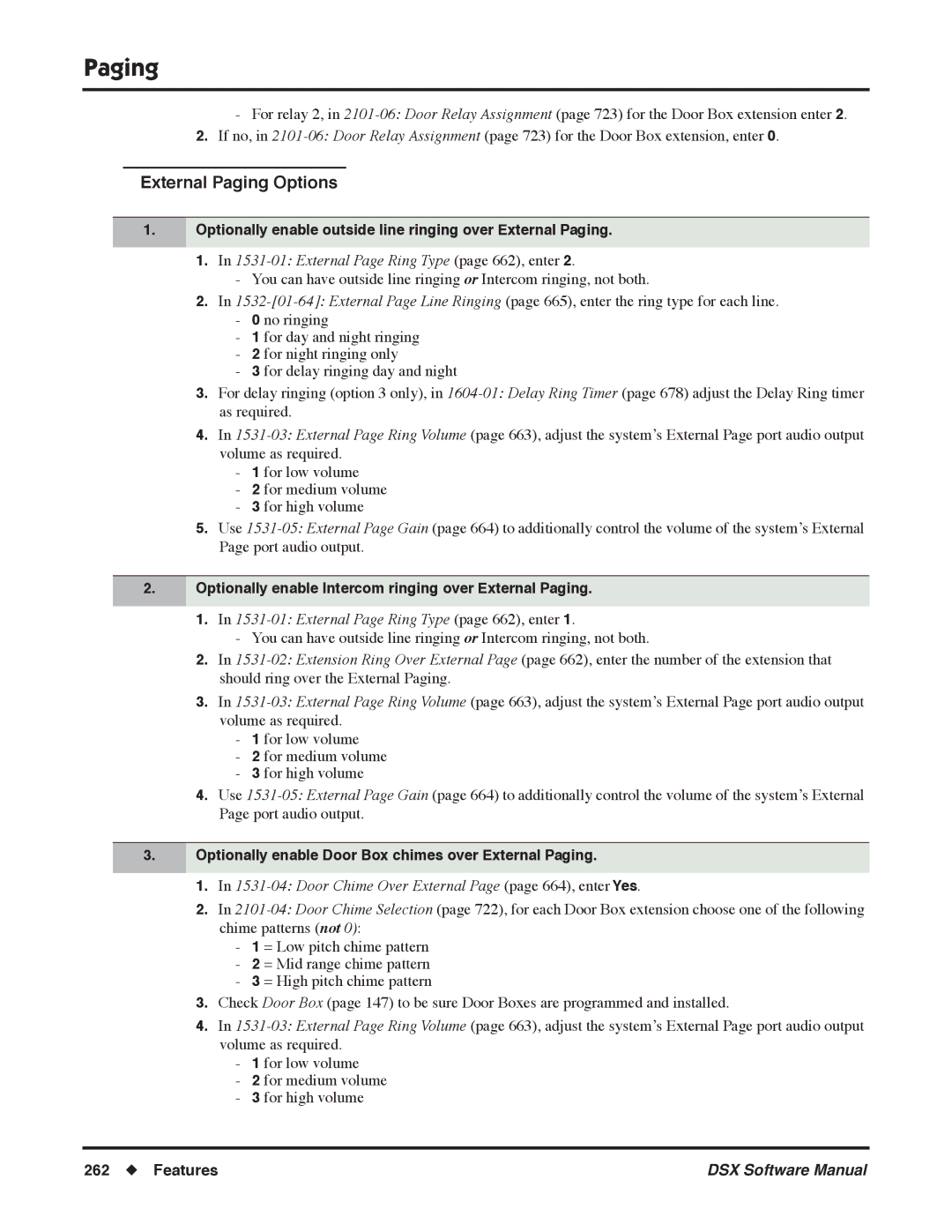 NEC N 1093100 software manual External Paging Options, Optionally enable outside line ringing over External Paging 