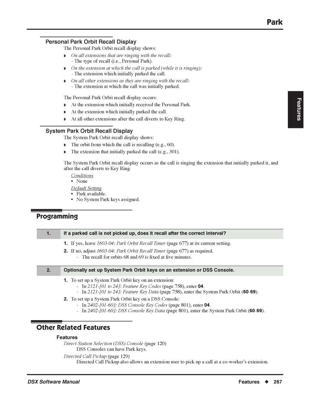 NEC N 1093100 software manual Personal Park Orbit Recall Display, System Park Orbit Recall Display 