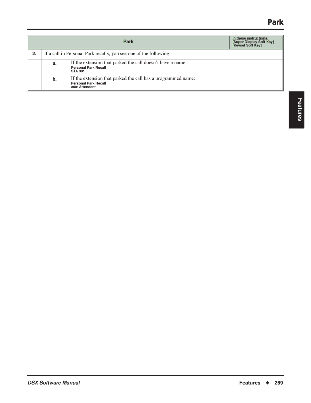 NEC N 1093100 software manual Park, If the extension that parked the call has a programmed name 