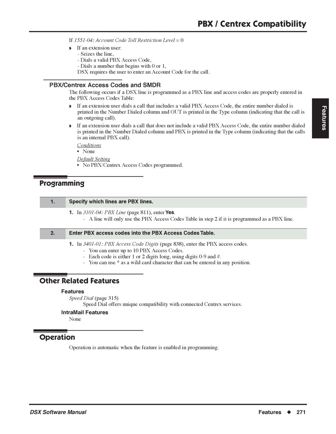 NEC N 1093100 software manual PBX/Centrex Access Codes and Smdr, Specify which lines are PBX lines 