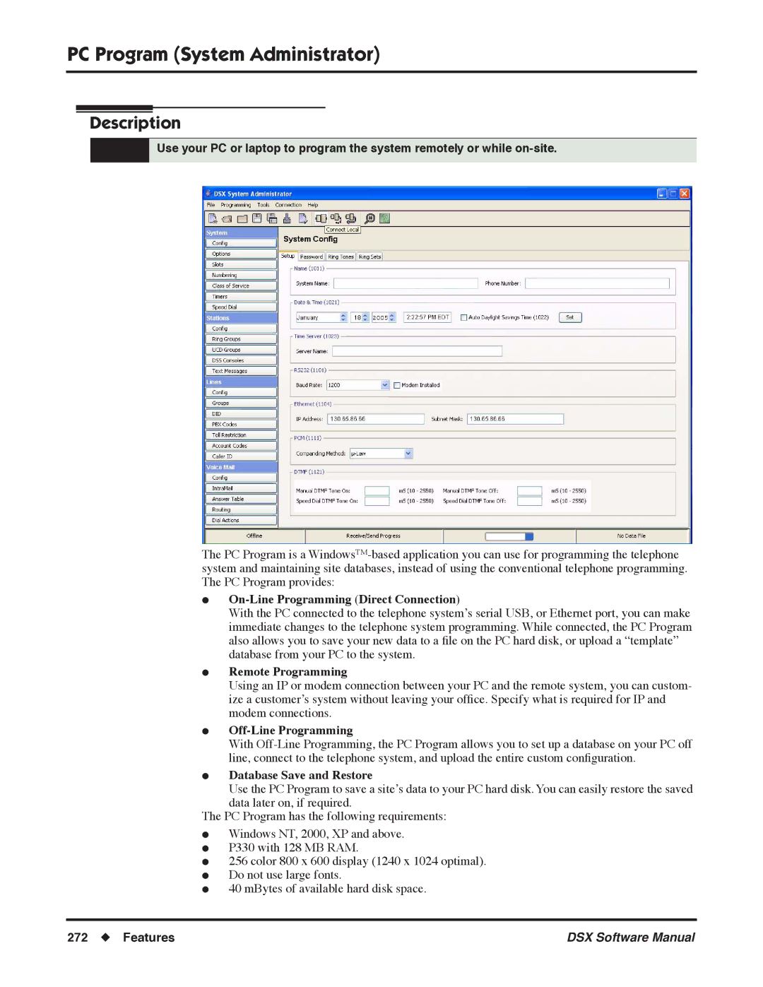 NEC N 1093100 software manual PC Program System Administrator, On-Line Programming Direct Connection, Remote Programming 