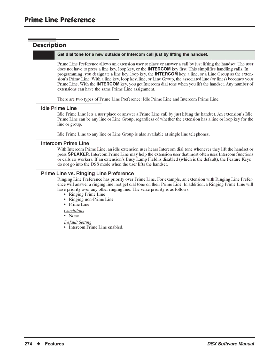 NEC N 1093100 Prime Line Preference, Idle Prime Line, Intercom Prime Line, Prime Line vs. Ringing Line Preference 