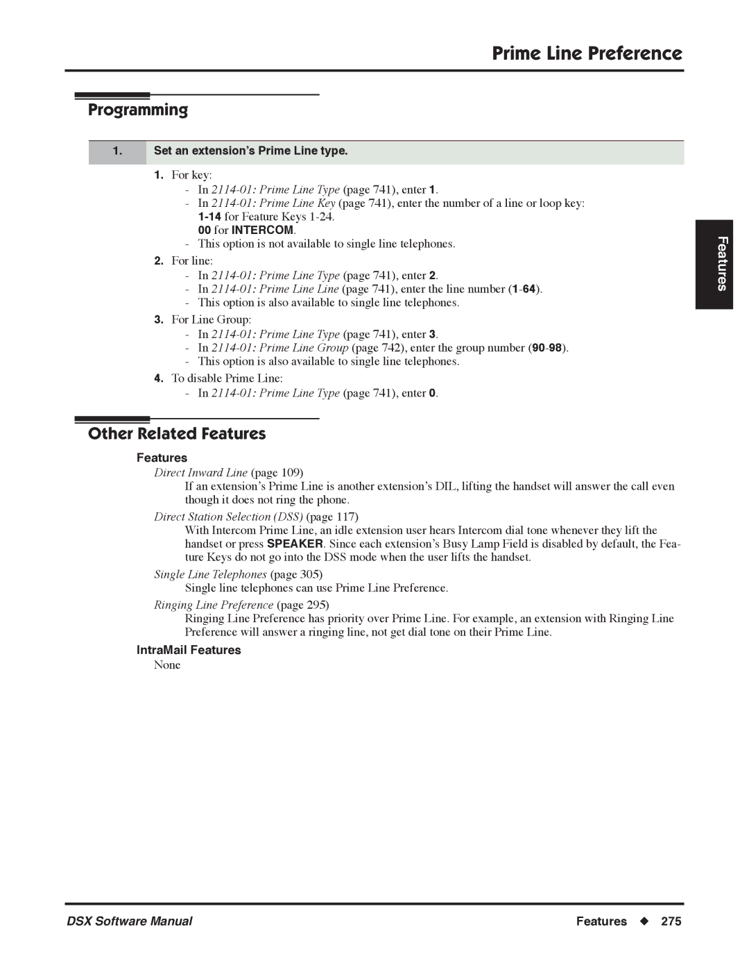 NEC N 1093100 software manual Set an extension’s Prime Line type, Prime Line Type page 741, enter, For Intercom 