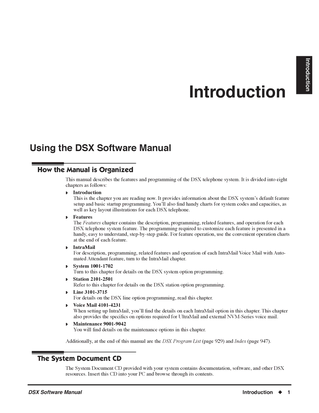 NEC P, N 1093100 software manual Introduction, Features, IntraMail, System, Station, Line, Voice Mail, Maintenance 