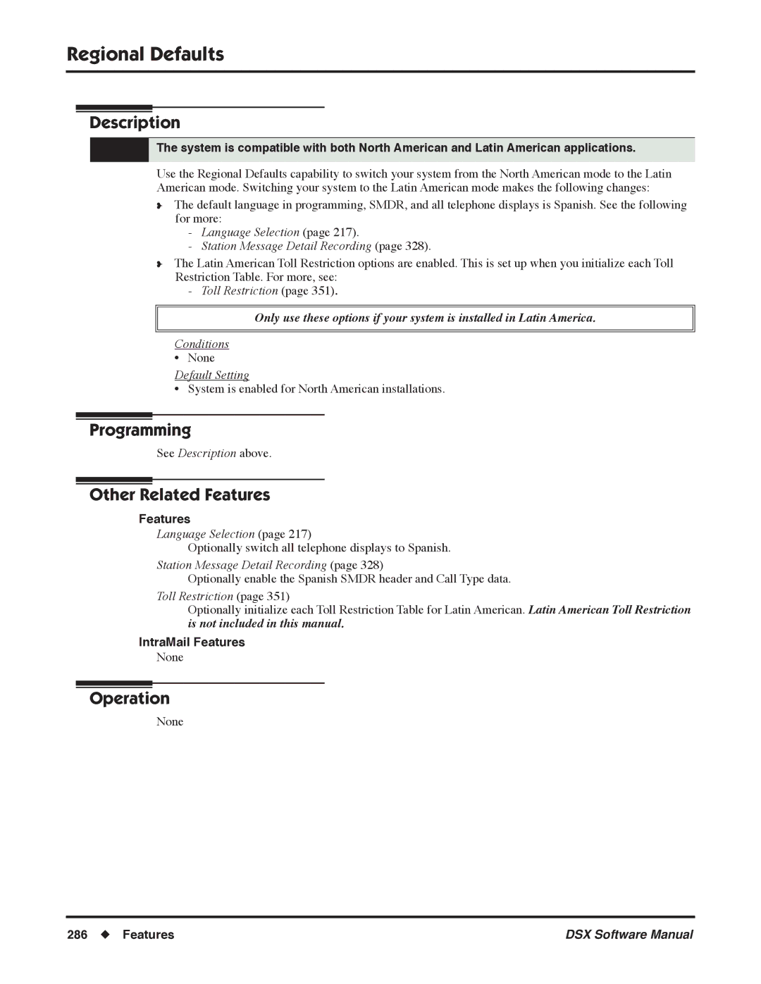 NEC N 1093100, P Regional Defaults, Language Selection Station Message Detail Recording, See Description above 