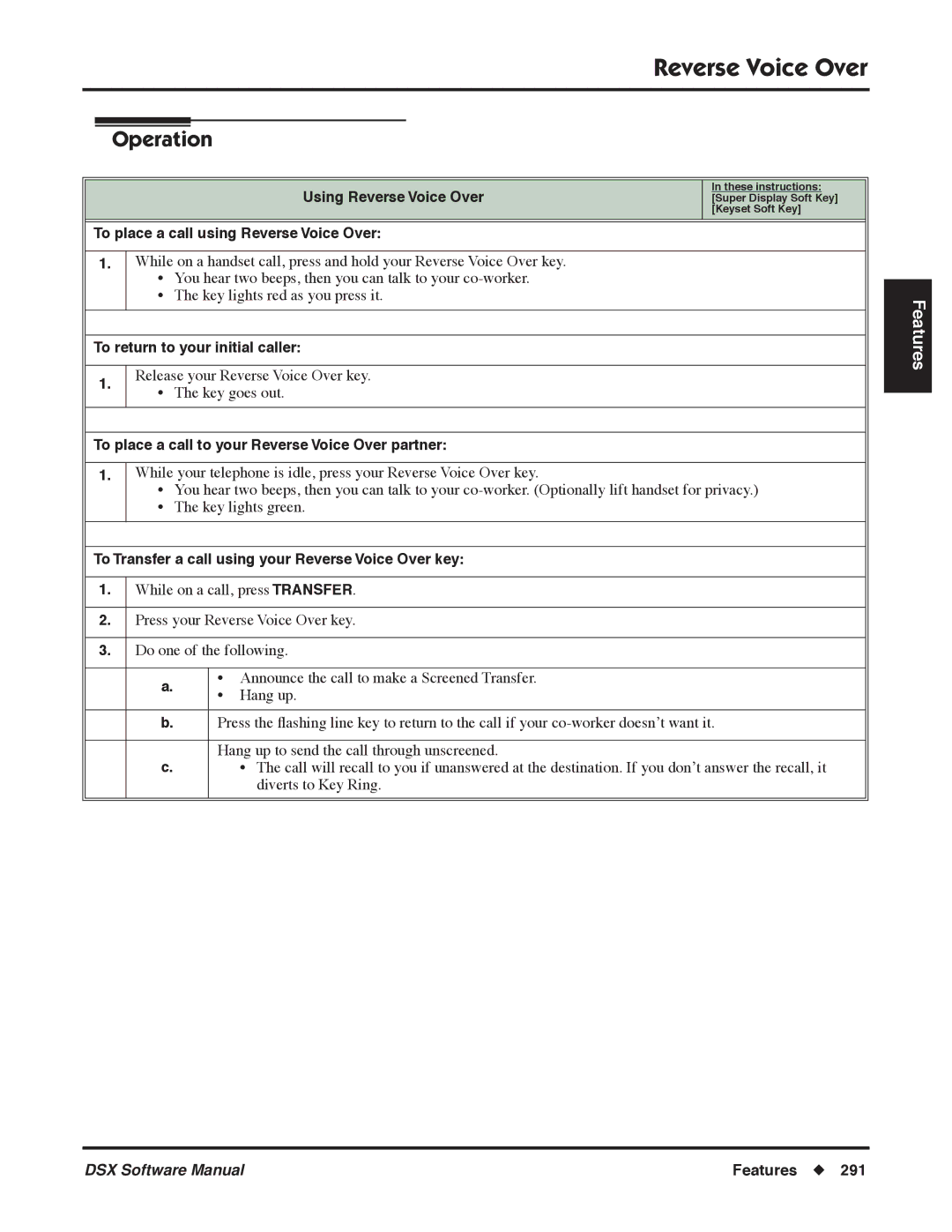 NEC P, N 1093100 software manual To place a call using Reverse Voice Over, To return to your initial caller 