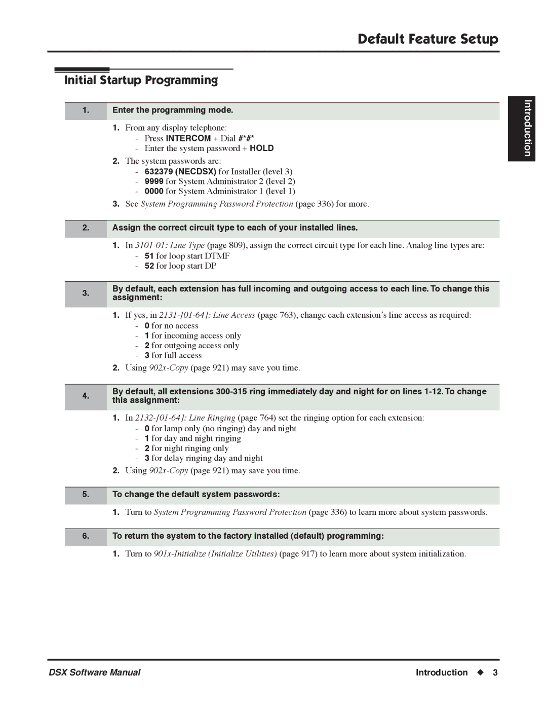 NEC P, N 1093100 software manual Enter the programming mode, To change the default system passwords 