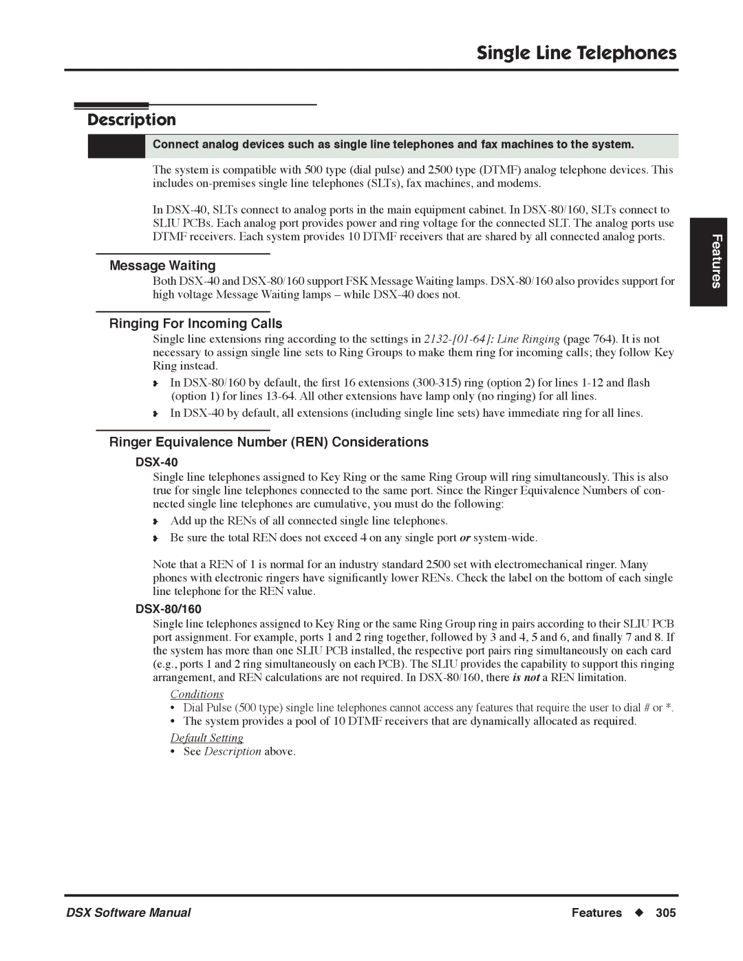 NEC P Single Line Telephones, Message Waiting, Ringing For Incoming Calls, Ringer Equivalence Number REN Considerations 