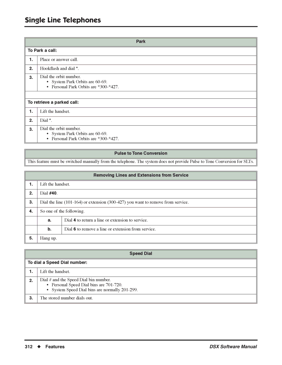 NEC N 1093100 software manual Park To Park a call, To retrieve a parked call, Pulse to Tone Conversion 