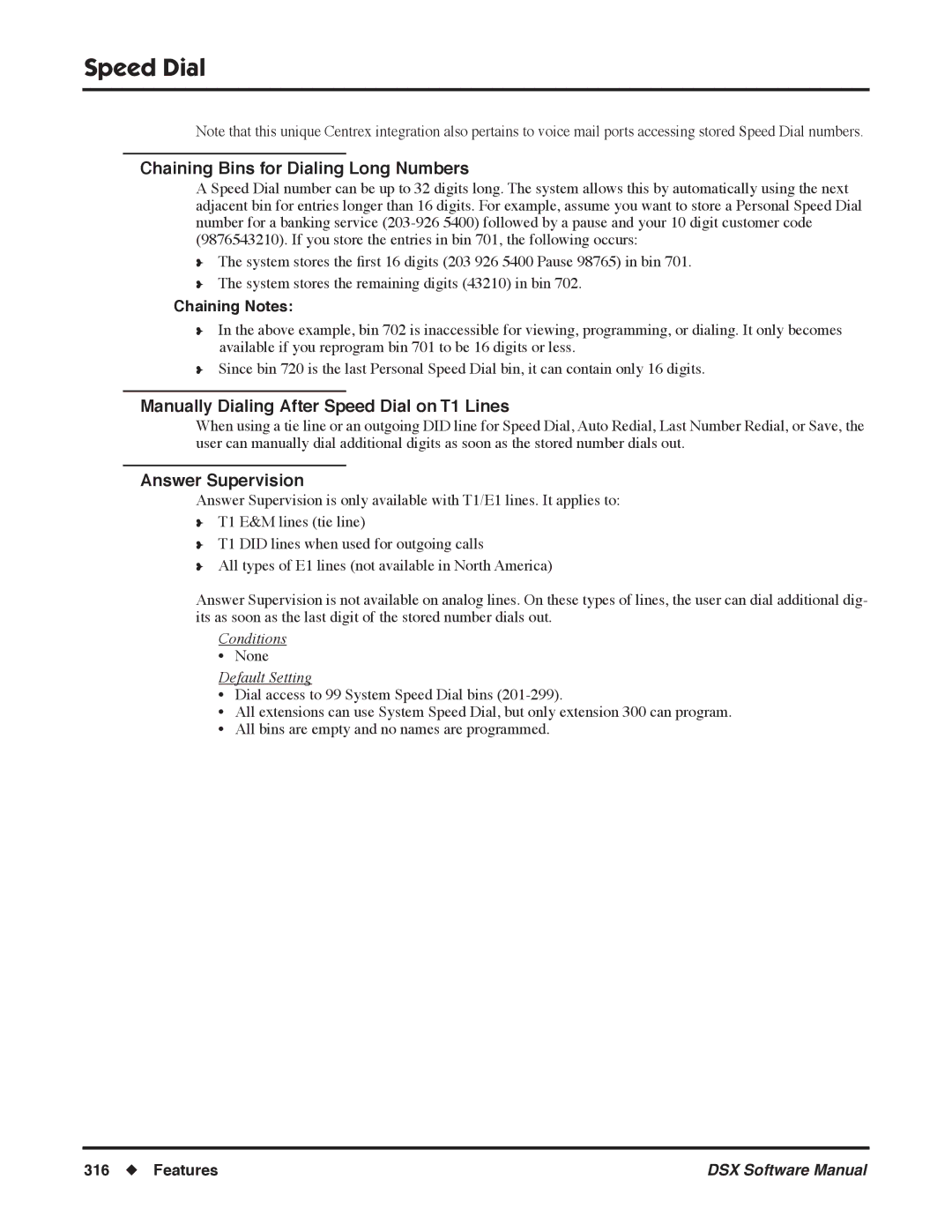 NEC N 1093100, P Chaining Bins for Dialing Long Numbers, Manually Dialing After Speed Dial on T1 Lines, Answer Supervision 