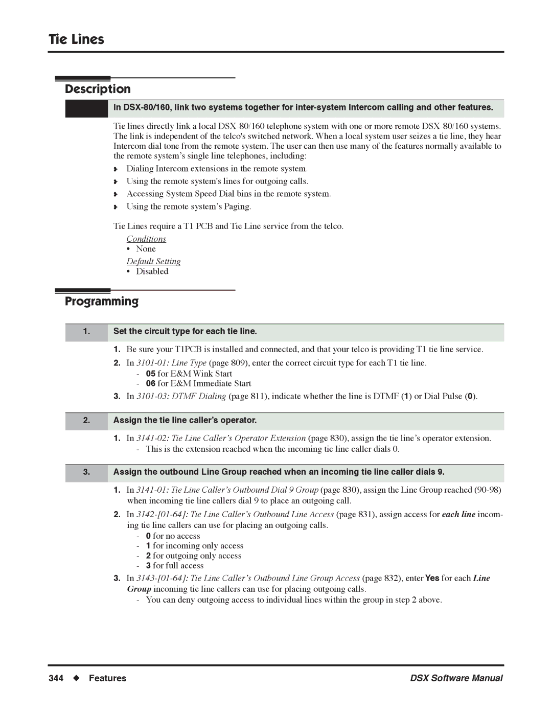 NEC N 1093100, P software manual Tie Lines, Set the circuit type for each tie line, Assign the tie line caller’s operator 