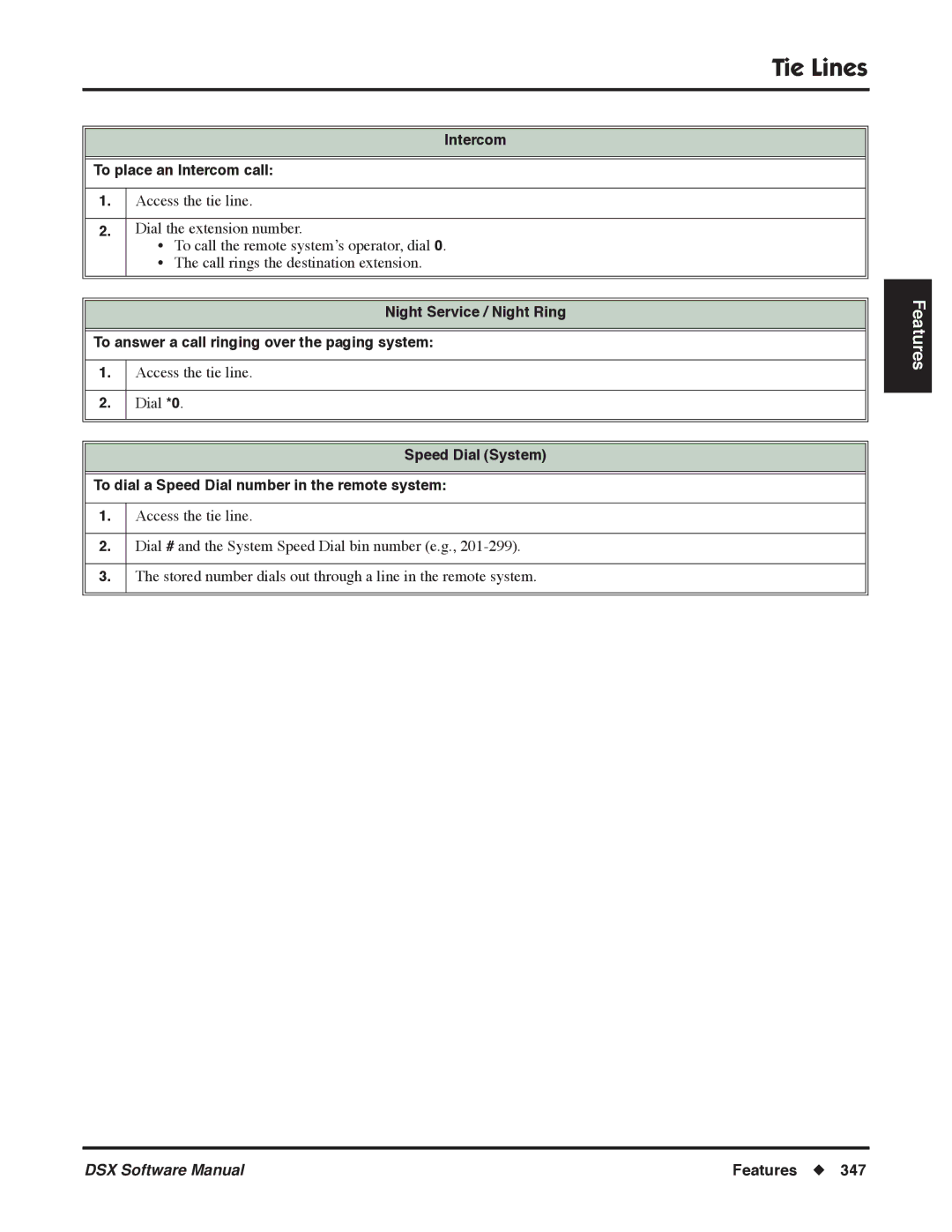 NEC P, N 1093100 software manual Access the tie line Dial *0 