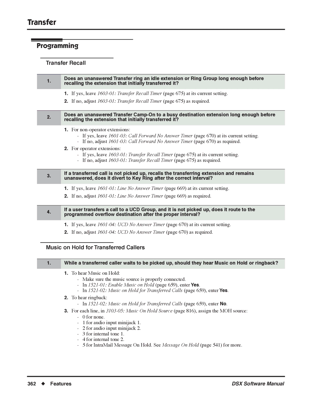 NEC N 1093100, P software manual Transfer Recall, Music on Hold for Transferred Callers 