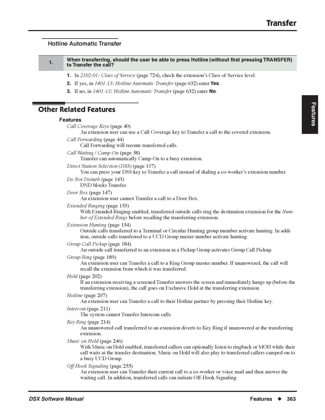 NEC P, N 1093100 software manual Hotline Automatic Transfer, Do Not Disturb page 143 DND blocks Transfer 