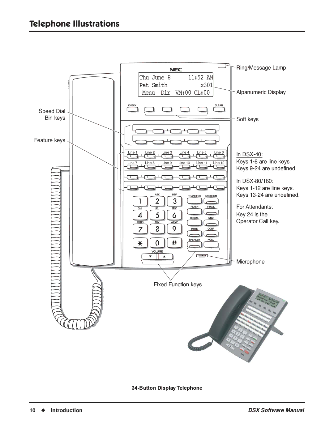 NEC N 1093100, P software manual Button Display Telephone Introduction 