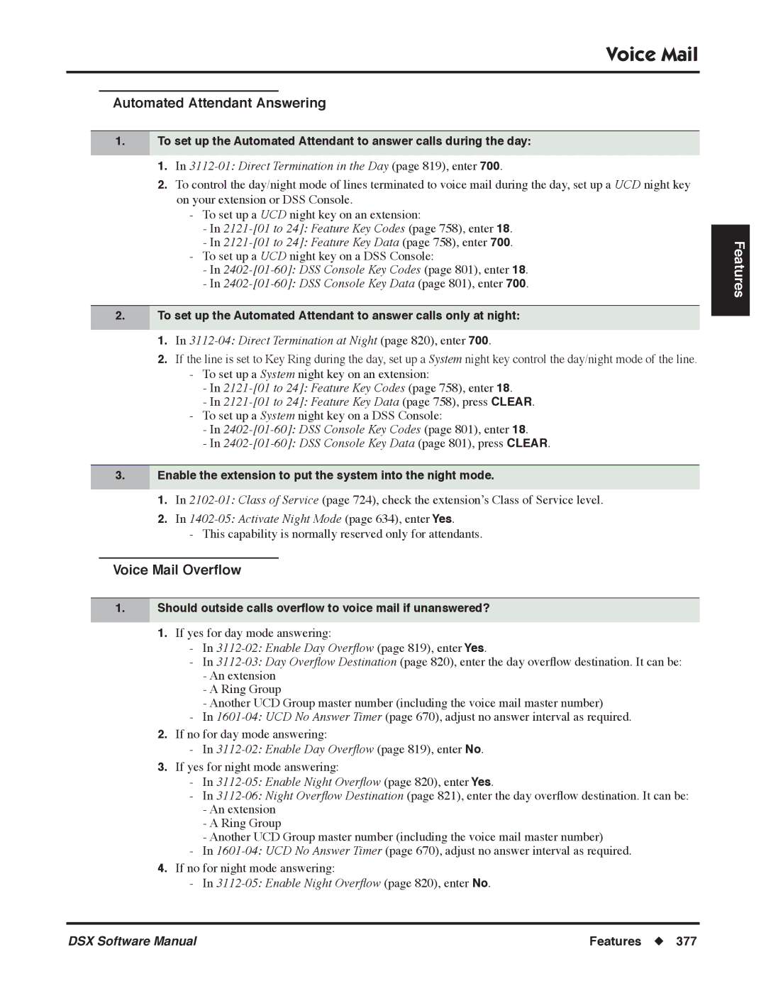 NEC P, N 1093100 software manual Automated Attendant Answering, Enable the extension to put the system into the night mode 