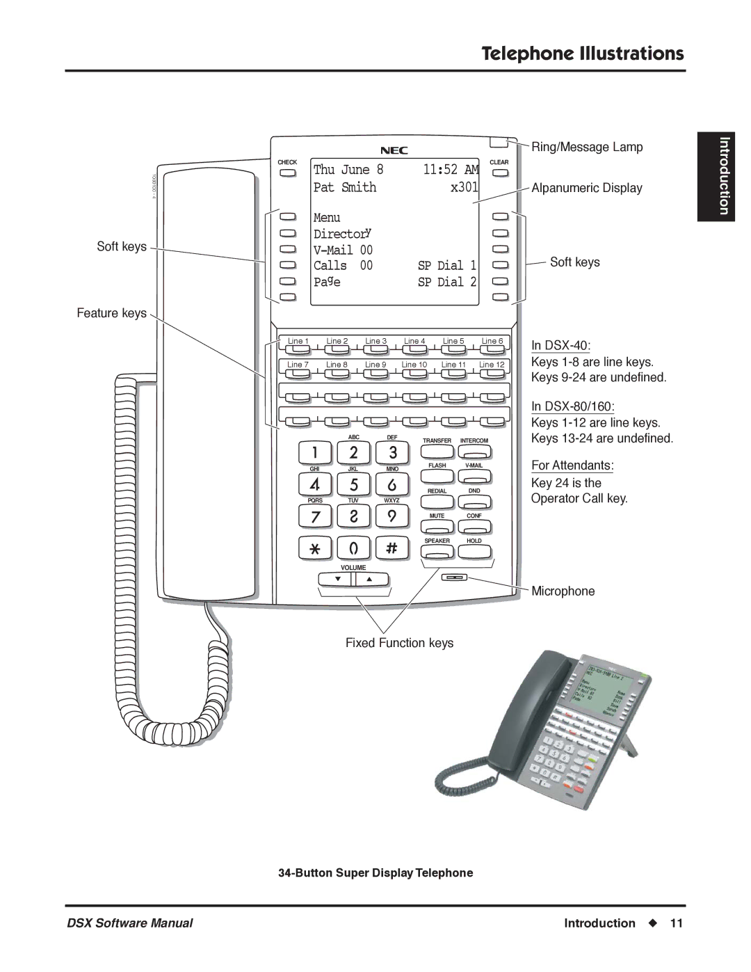 NEC P, N 1093100 software manual Calls, Button Super Display Telephone 