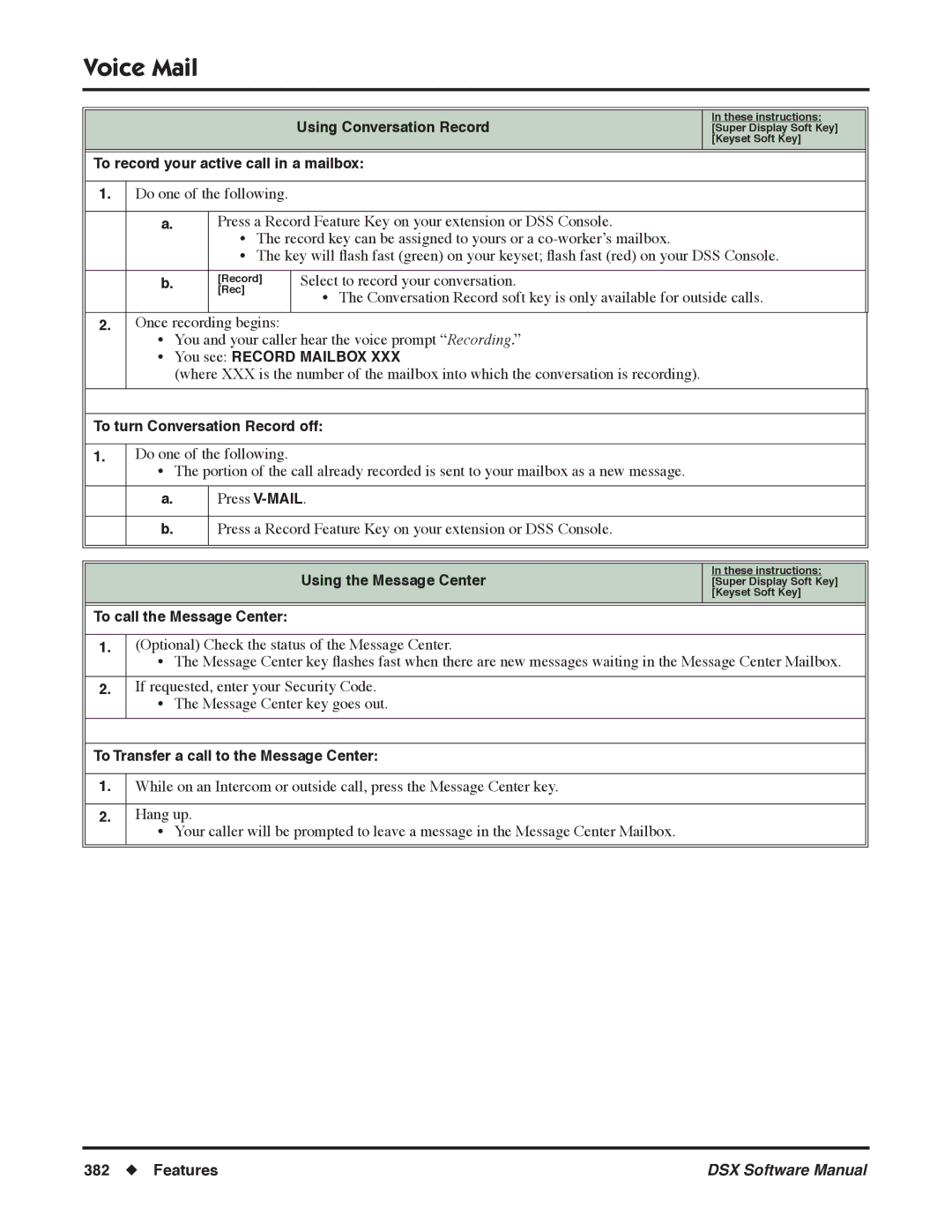 NEC N 1093100, P software manual Using Conversation Record, To record your active call in a mailbox, You see Record Mailbox 