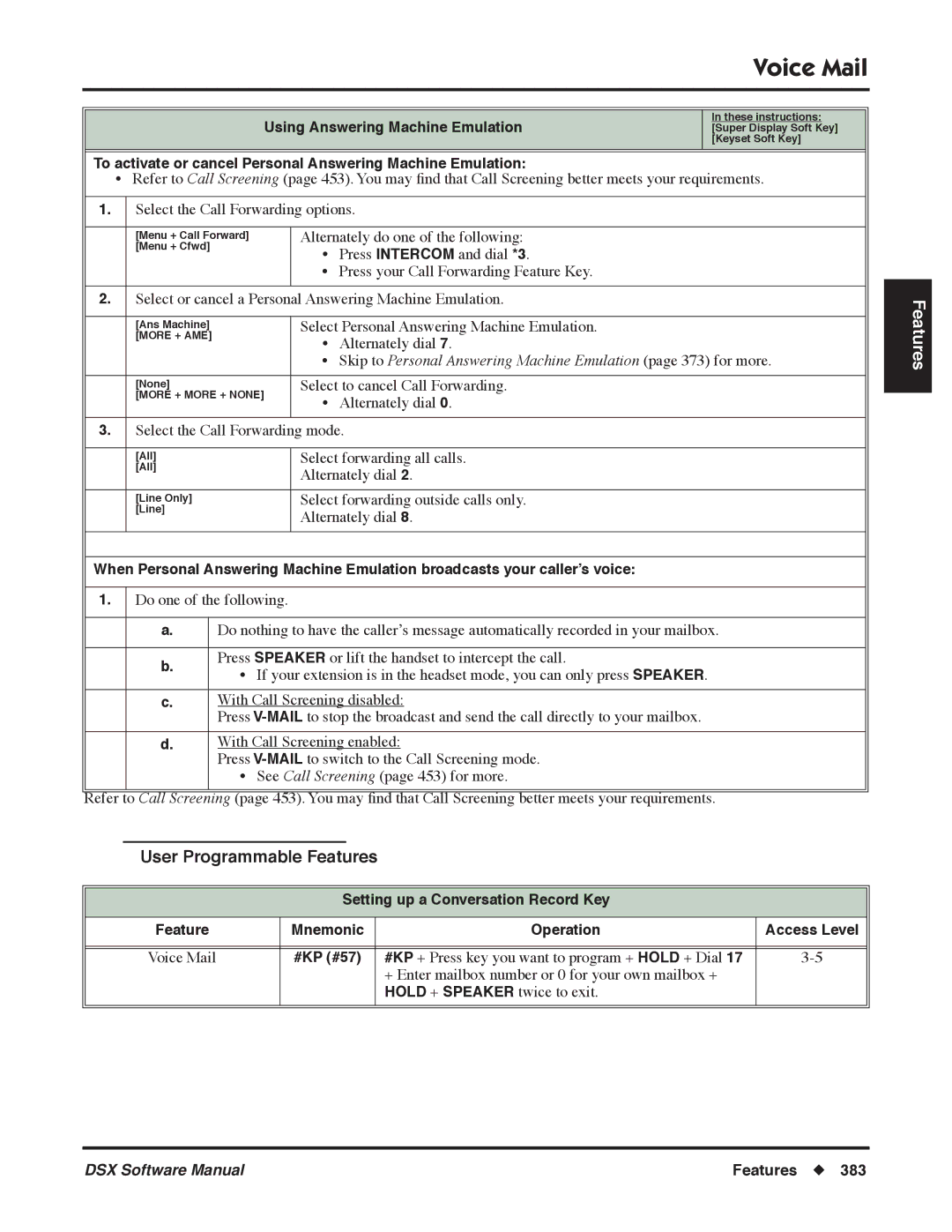 NEC N 1093100 Using Answering Machine Emulation, To activate or cancel Personal Answering Machine Emulation 