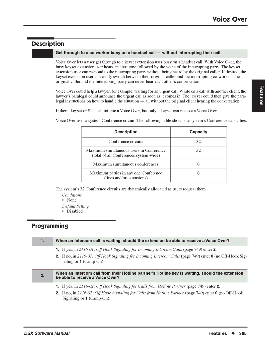 NEC P, N 1093100 software manual Voice Over, Description Capacity 