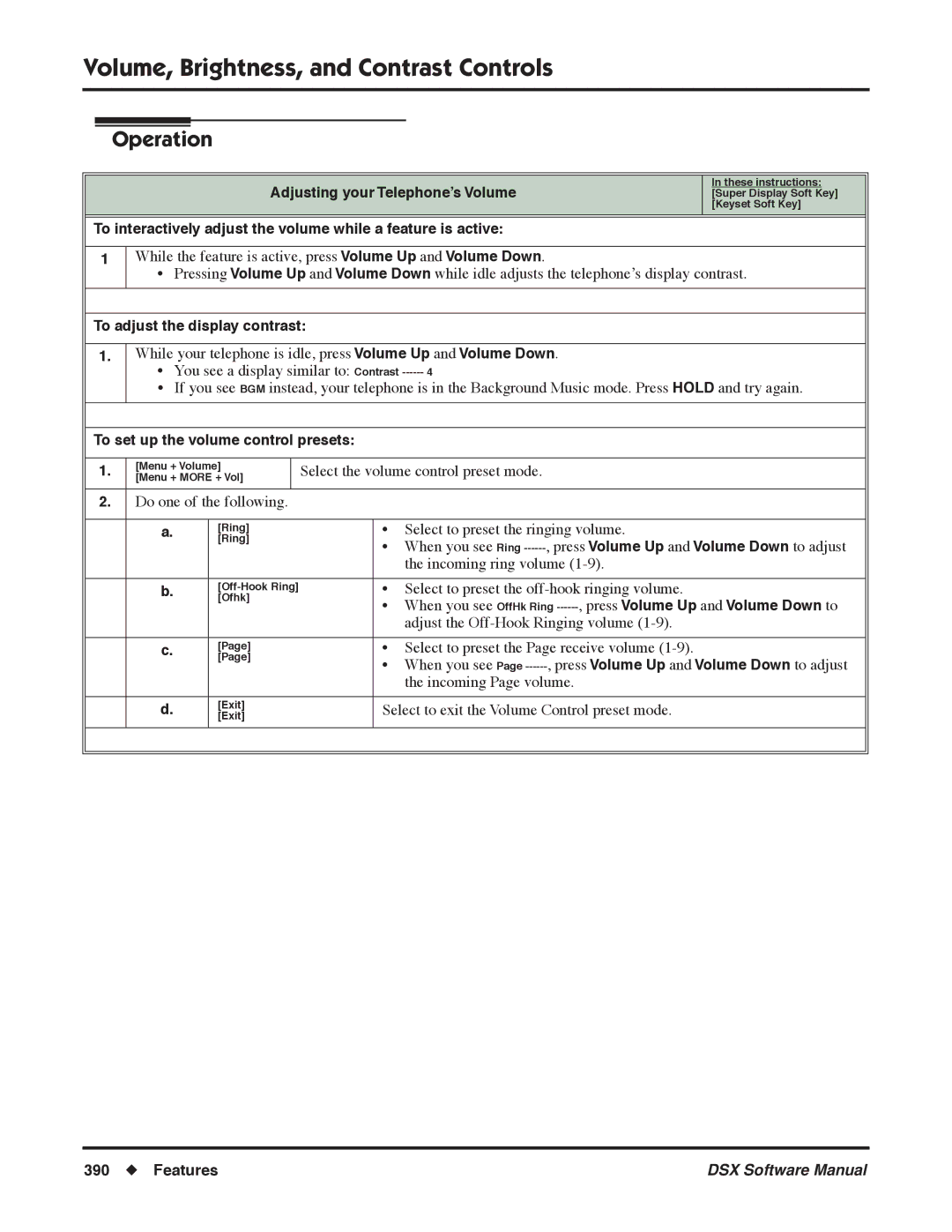 NEC N 1093100, P Adjusting your Telephone’s Volume, To adjust the display contrast, To set up the volume control presets 