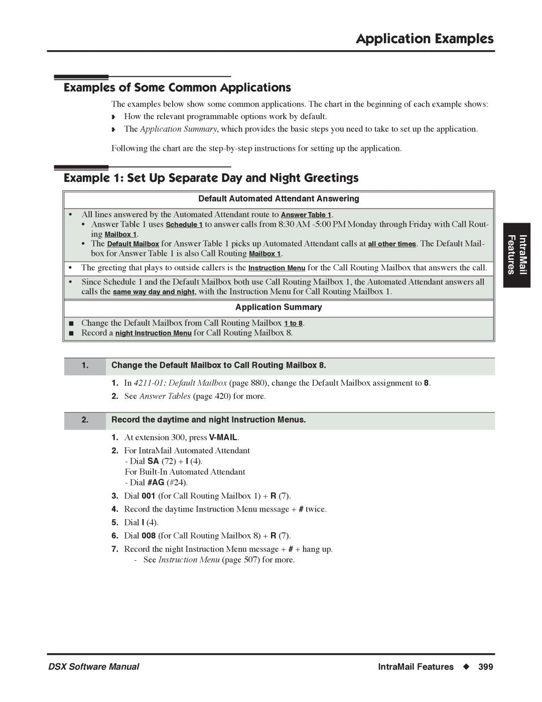 NEC P, N 1093100 software manual Application Examples, Default Automated Attendant Answering, Application Summary 