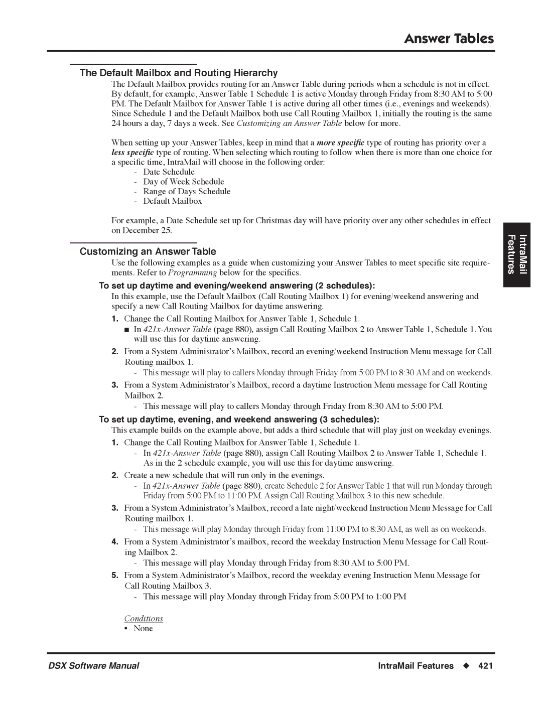 NEC P, N 1093100 software manual Default Mailbox and Routing Hierarchy, Customizing an Answer Table 