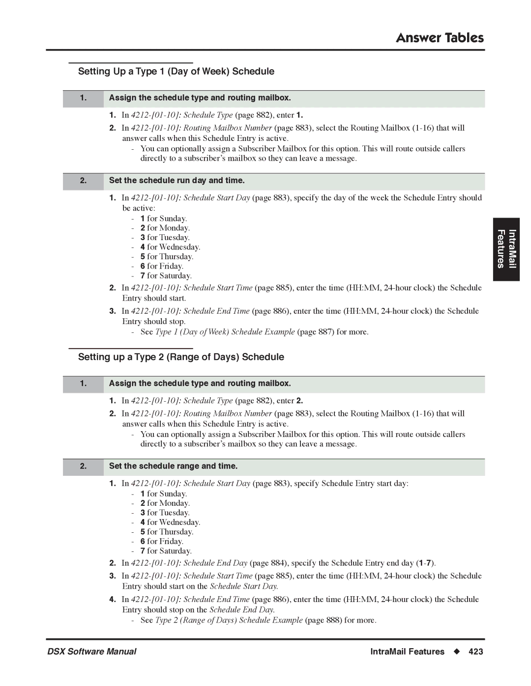 NEC P, N 1093100 software manual Setting Up a Type 1 Day of Week Schedule, Setting up a Type 2 Range of Days Schedule 