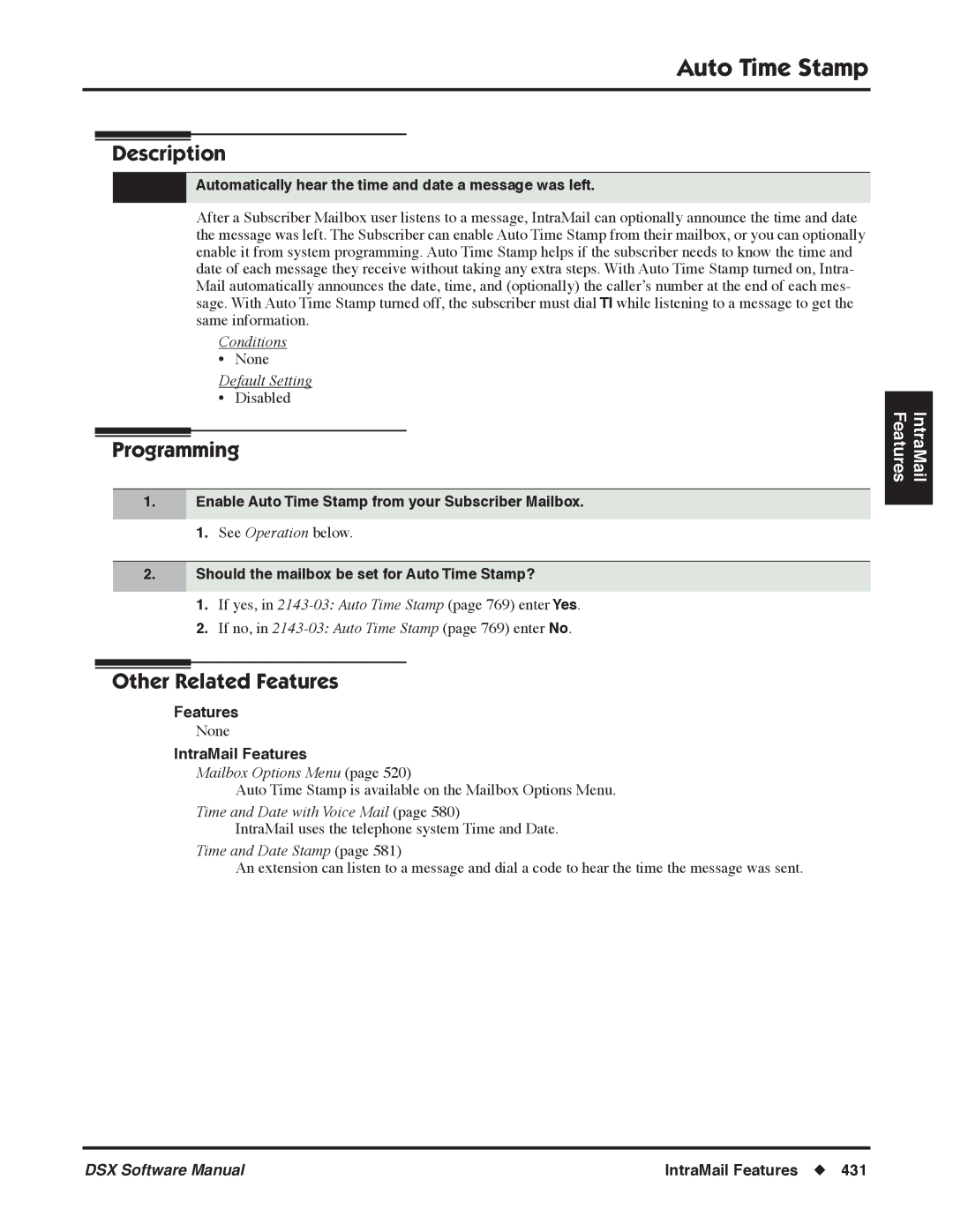 NEC P, N 1093100 software manual Auto Time Stamp, Automatically hear the time and date a message was left 