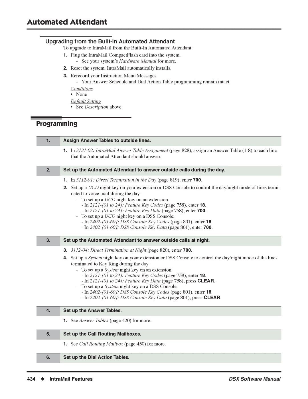 NEC N 1093100 Upgrading from the Built-In Automated Attendant, Set up the Answer Tables, Set up the Call Routing Mailboxes 