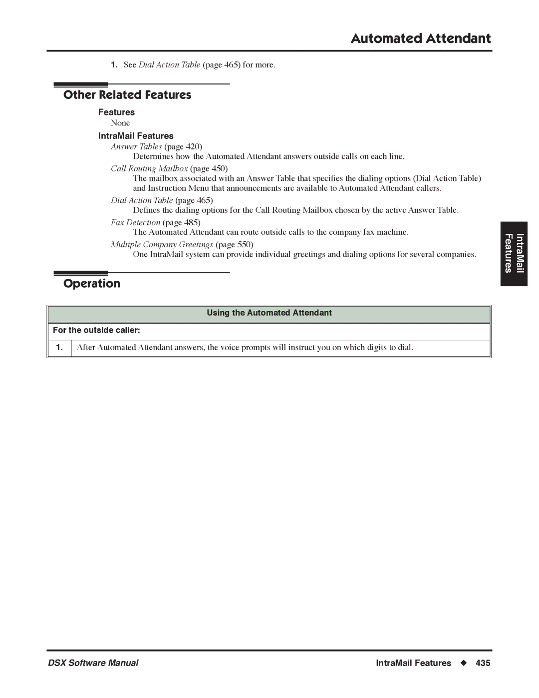 NEC P, N 1093100 Fax Detection, Multiple Company Greetings, Using the Automated Attendant For the outside caller 