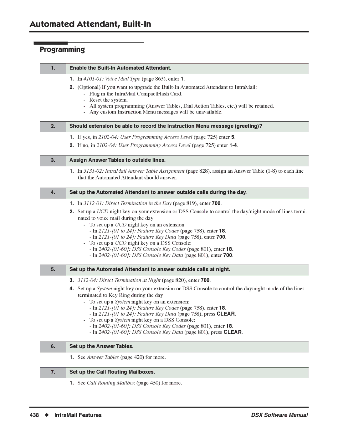 NEC N 1093100, P software manual Enable the Built-In Automated Attendant, Voice Mail Type page 863, enter 