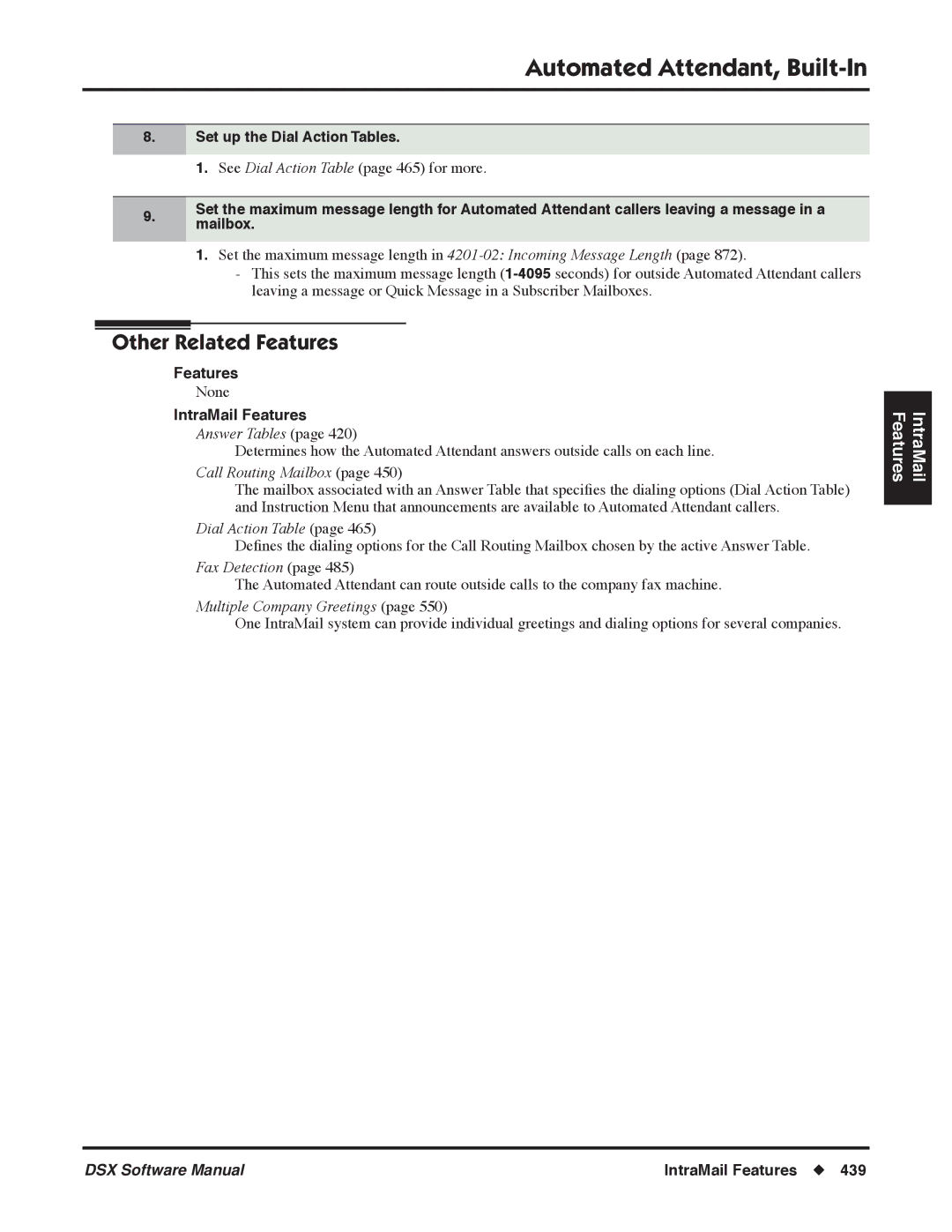 NEC P, N 1093100 software manual Set up the Dial Action Tables, Features 