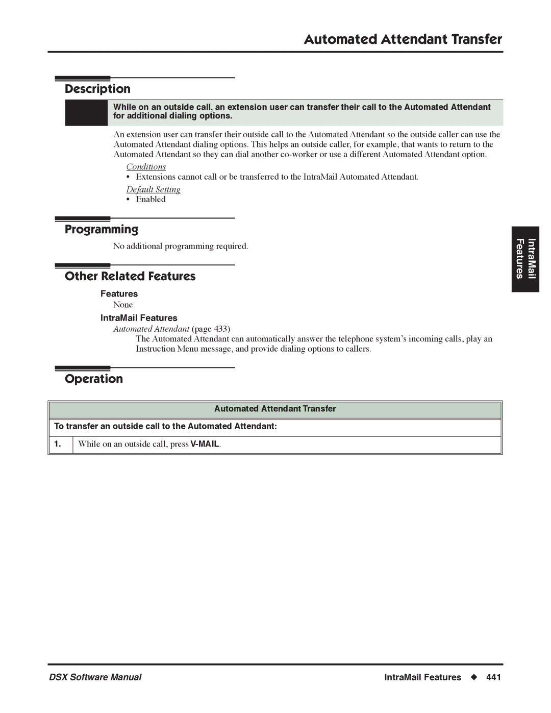 NEC P, N 1093100 software manual Automated Attendant Transfer, Conditions 