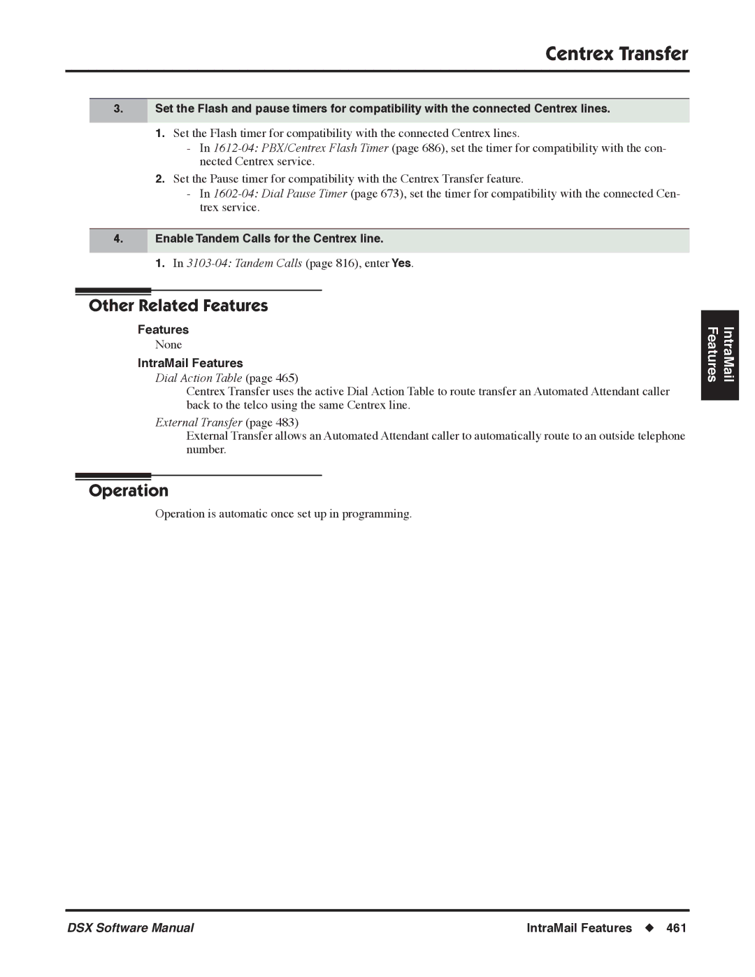 NEC P, N 1093100 software manual Enable Tandem Calls for the Centrex line, External Transfer 