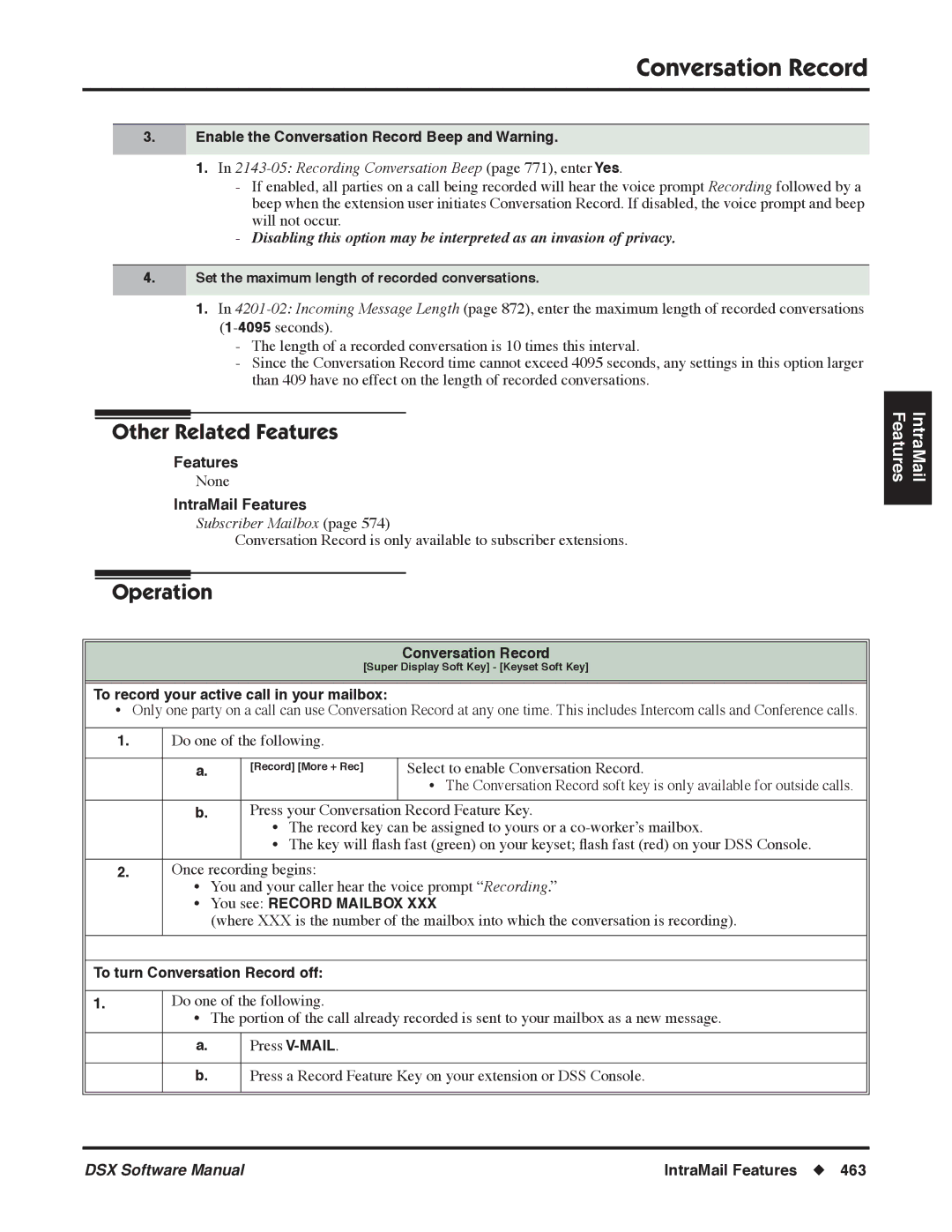 NEC P, N 1093100 Enable the Conversation Record Beep and Warning, Recording Conversation Beep page 771, enter Yes 