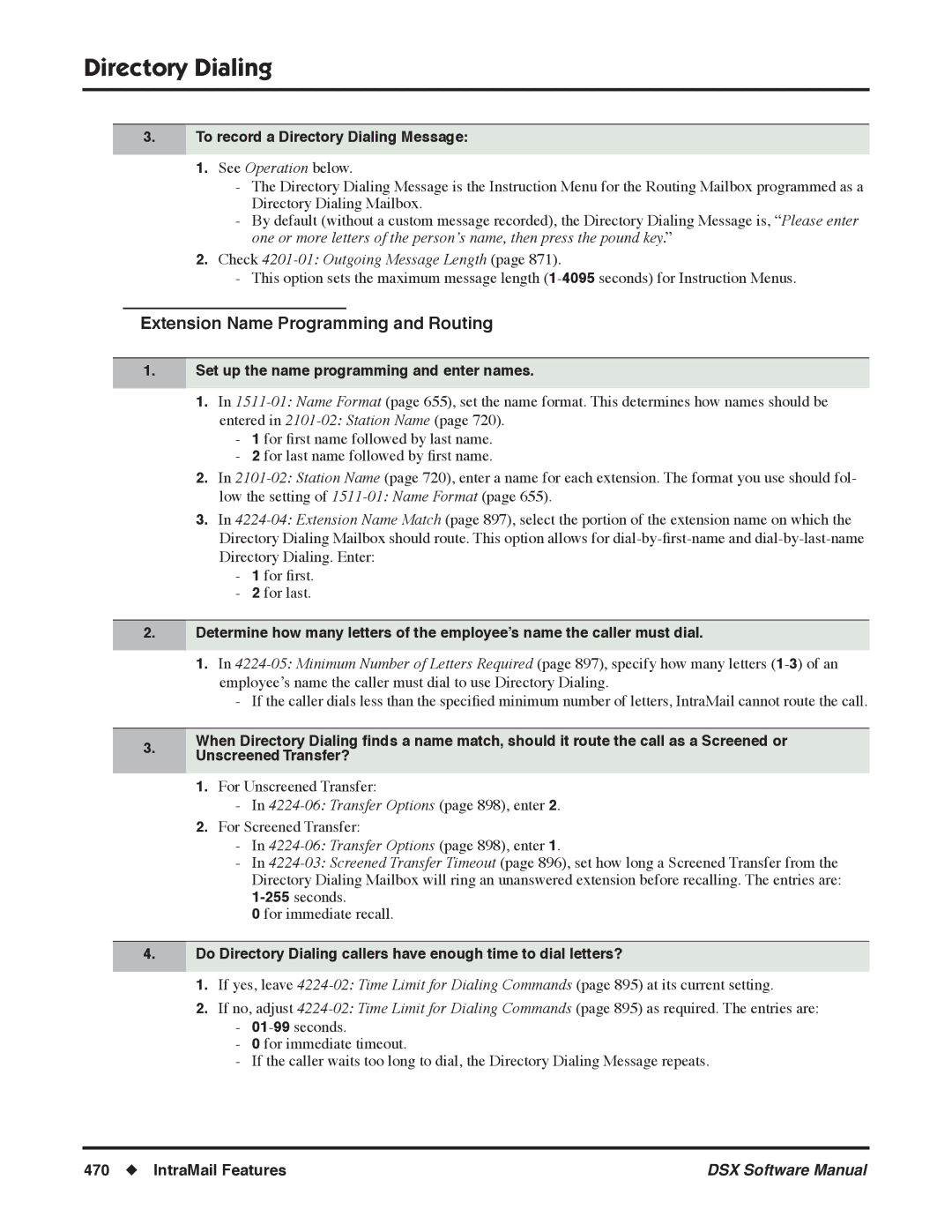 NEC N 1093100 software manual Extension Name Programming and Routing, To record a Directory Dialing Message 