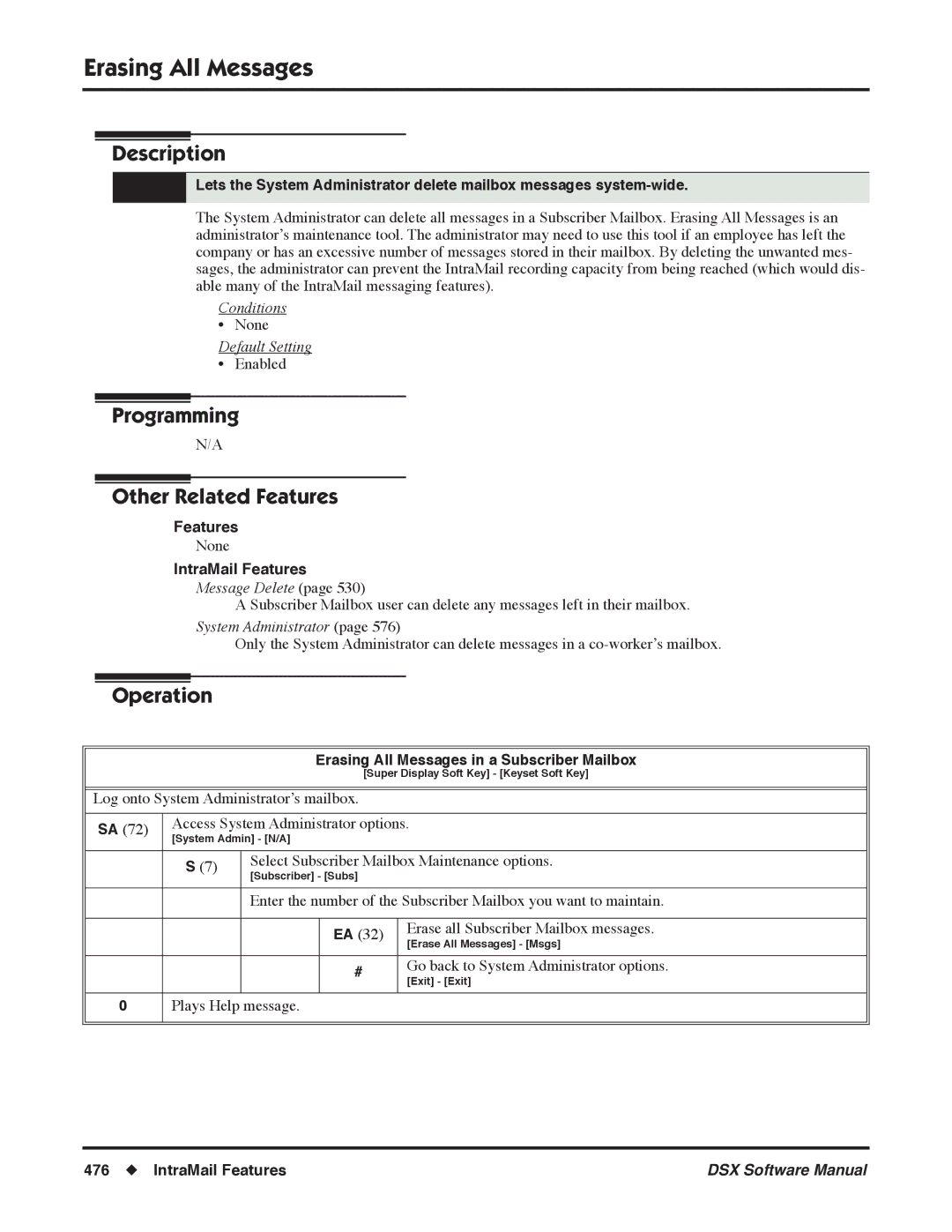 NEC N 1093100, P software manual Message Delete, Erasing All Messages in a Subscriber Mailbox 