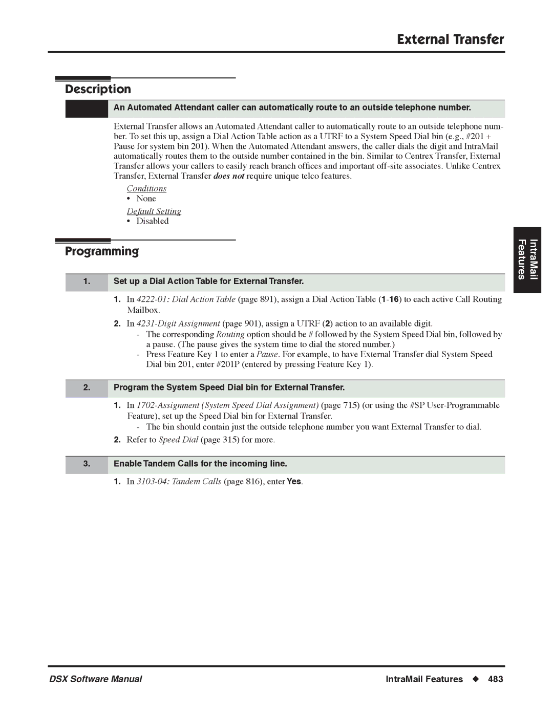 NEC Set up a Dial Action Table for External Transfer, Program the System Speed Dial bin for External Transfer 